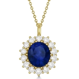 Oval Blue Sapphire and Diamond Pendant Necklace 14k Yellow Gold 5.40ctw - All