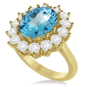 Oval Blue Topaz and Diamond Accented Ring in 14k Yellow Gold 5.40ctw - All