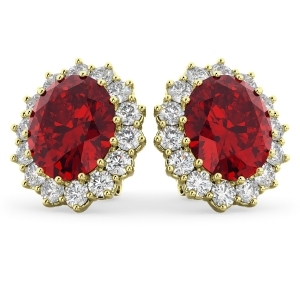 Oval Ruby and Diamond Earrings 14k Yellow Gold 10.80ctw - All