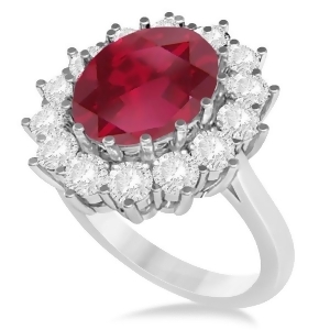 Oval Ruby and Diamond Ring 14k White Gold 5.40ctw - All