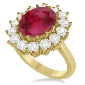 Oval Ruby and Diamond Ring 14k Yellow Gold 5.40ctw - All