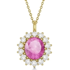 Oval Pink Sapphire and Diamond Pendant Necklace 14k Yellow Gold 5.40ctw - All