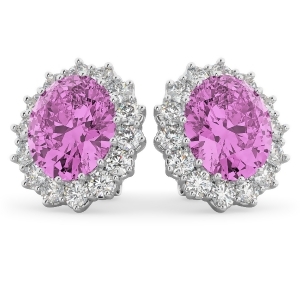 Oval Pink Sapphire and Diamond Accented Earrings 14k White Gold 10.80ctw - All