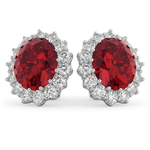 Oval Ruby and Diamond Earrings 14k White Gold 10.80ctw - All