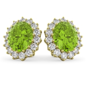 Oval Peridot and Diamond Accented Earrings 14k Yellow Gold 10.80ctw - All