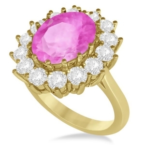 Oval Pink Sapphire and Diamond Accented Ring 14k Yellow Gold 5.40ctw - All