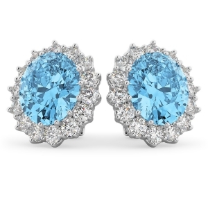 Oval Blue Topaz and Diamond Accented Earrings 14k White Gold 10.80ctw - All