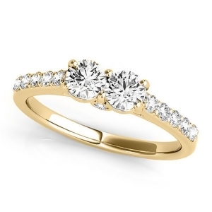 Diamond Two Stone Ring with Pave Sidestones 14k Yellow Gold 1.25ct - All