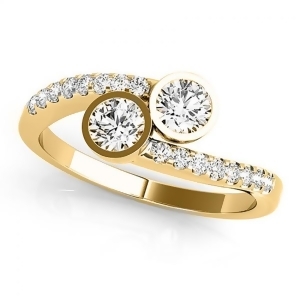 Diamond Pave Accented Bezel Set Two Stone Ring 14k Yellow Gold 1.17ct - All
