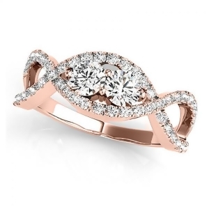 Diamond Twisted Infinity Two Stone Ring 14k Rose Gold 1.00ct - All