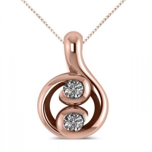 Diamond Two Stone Pendant Necklace 14k Rose Gold 0.16ct - All