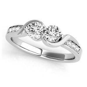 Diamond Accented Twised Two Stone Ring 14k White Gold 1.13ct - All