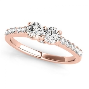Diamond Two Stone Ring with Pave Sidestones 14k Rose Gold 1.25ct - All