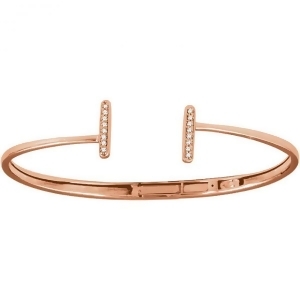 Diamond Accented Bar Hinged Cuff T Bracelet 14k Rose Gold 0.17ct - All