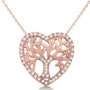 Diamond Heart Family Tree of Life Pendant Necklace 14k Rose Gold 0.05ct - All