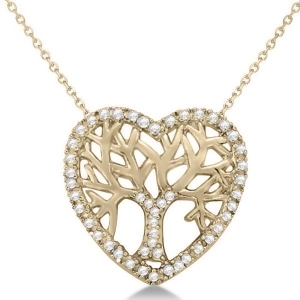 Diamond Heart Family Tree of Life Pendant Necklace 14k Yellow Gold 0.05ct - All