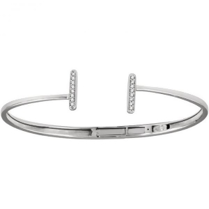 Diamond Accented Bar Hinged Cuff T Bracelet 14k White Gold 0.17ct - All