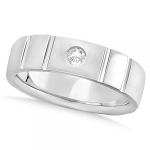 Men's Diamond Solitaire Wedding Ring Band 14k White Gold 7mm 0.12ct - All