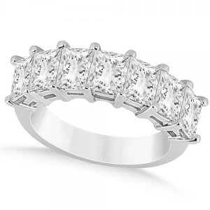 Diamond Seven-Stone Emerald Cut Ring Band 14k White Gold 2.45ct - All