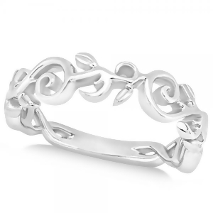 Flower Swirl Wedding Ring Band 14k White Gold - All