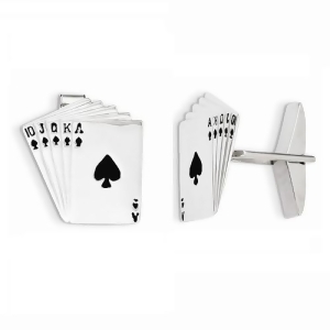 Playing Cards Royal Flush Cuff Links Plain Metal 14k White Gold - All