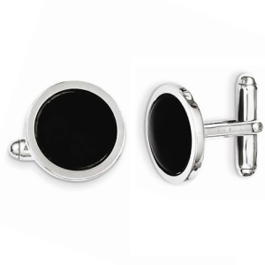 Rhodium Plated Black Circle Cuff Links Sterling Silver - All
