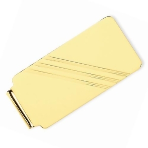 Engraved Striped Design Money Clip Plain Metal 14k Yellow Gold - All