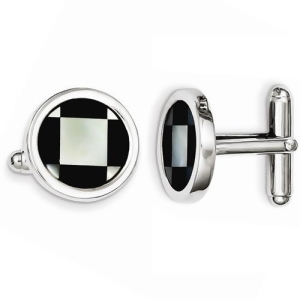 Black Enamel and Mother of Pearl Cuff Links Sterling Silver - All