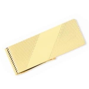 Striped Design Money Clip Plain Metal 14k Yellow Gold - All