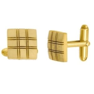 Square Double Lines Cuff Links Plain Metal Gold Over Sterling Silver - All
