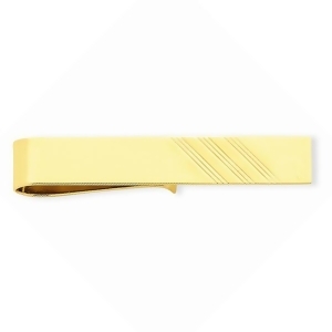 Engraved Striped Design Tie Bar Clip Plain Metal 14k Yellow Gold - All