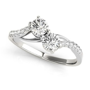 Curved Two Stone Diamond Ring with Accents 14k White Gold 0.36ct - All