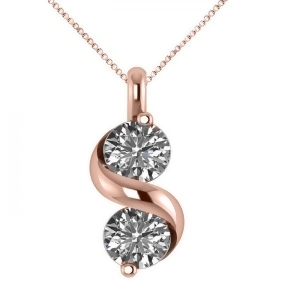 Diamond Swirl Two Stone Pendant Necklace 14k Rose Gold 1.00ct - All