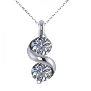 Diamond Swirl Two Stone Pendant Necklace 14k White Gold 1.00ct - All