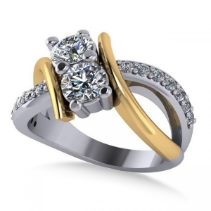 Diamond Bypass Split Shank Two Stone Ring 14k Two Tone Gold 1.28ct - All
