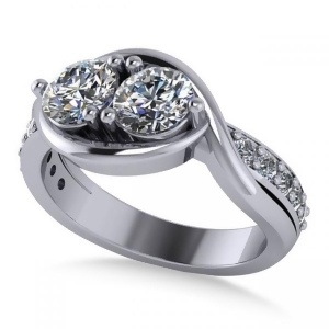 Diamond Accented Bypass Two Stone Ring 14k White Gold 1.50ct - All