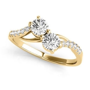 Curved Two Stone Diamond Ring with Accents 14k Yellow Gold 0.36ct - All
