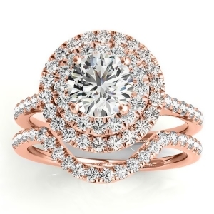 Diamond Double Halo Bridal Set Setting 18k Rose Gold 0.50ct - All