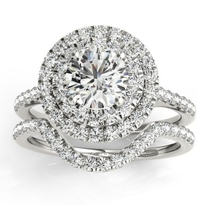 Diamond Double Halo Bridal Set Setting 18k White Gold 0.50ct - All