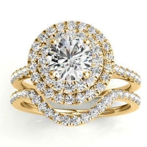 Diamond Double Halo Bridal Set Setting 14k Yellow Gold 0.50ct - All