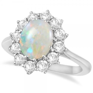 Oval Shape Opal and Diamond Accented Ring in 14k White Gold 3.60ctw - All