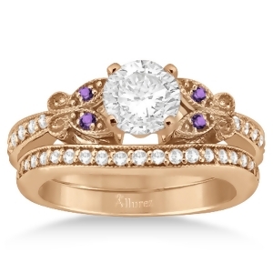 Butterfly Diamond and Amethyst Bridal Set 18k Rose Gold 0.42ct - All