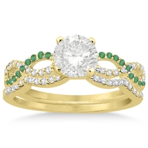 Infinity Diamond and Emerald Engagement Ring Set 18k Yellow Gold 0.34ct - All