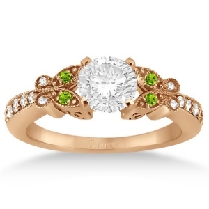 Butterfly Diamond and Peridot Engagement Ring 18k Rose Gold 0.20ct - All