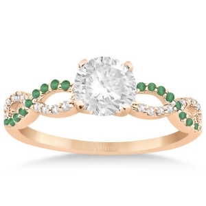 Infinity Diamond and Emerald Engagement Ring in 18k Rose Gold 0.21ct - All