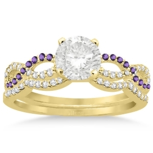 Infinity Diamond and Amethyst Engagement Ring Set 14k Yellow Gold 0.34ct - All