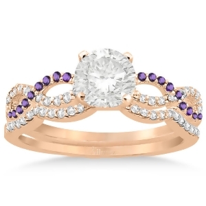 Infinity Diamond and Amethyst Engagement Ring Set 18k Rose Gold 0.34ct - All