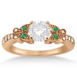 Butterfly Diamond and Emerald Engagement Ring 14k Rose Gold 0.20ct - All