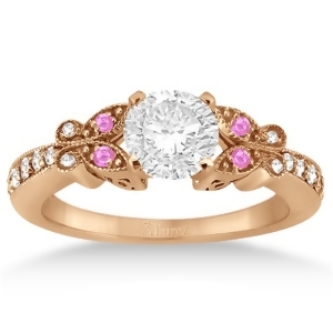 Butterfly Diamond and Pink Sapphire Engagement Ring 18k Rose Gold 0.20ct - All