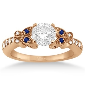 Butterfly Diamond and Sapphire Engagement Ring 14k Rose Gold 0.20ct - All